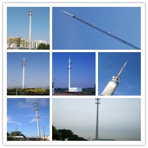 Steel Telecom Cellular Antenna Mono Pole Tower For Communication , ISO 9001 1