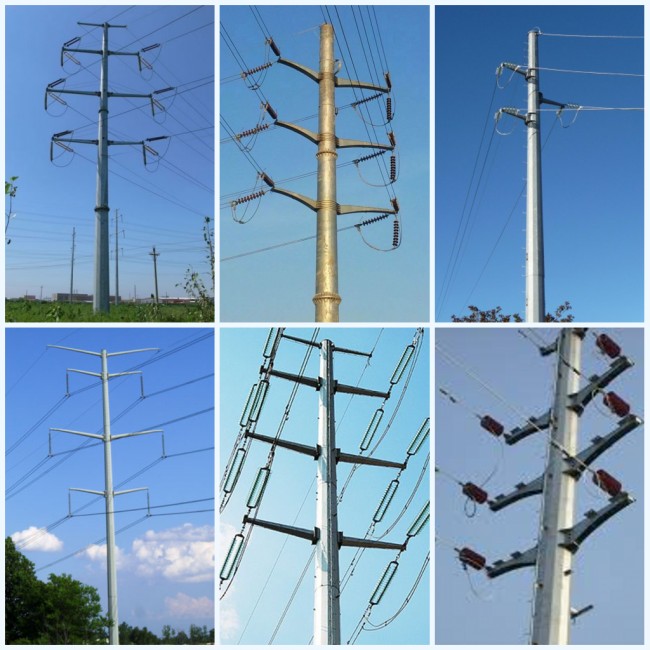 9M 300 DAN High Voltage Power Transmission Poles 6mm Thickness Galvanized Burial Type 1