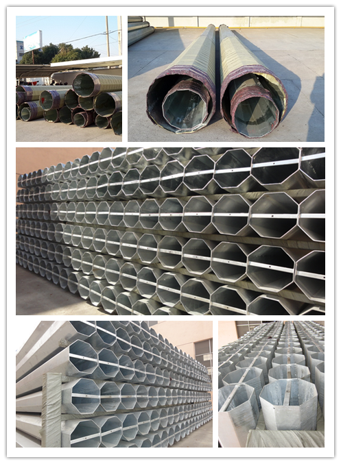 Distribution Line Electrical Power Pole 10m Wall Thickness 3mm Galvanized Steel Pole 2