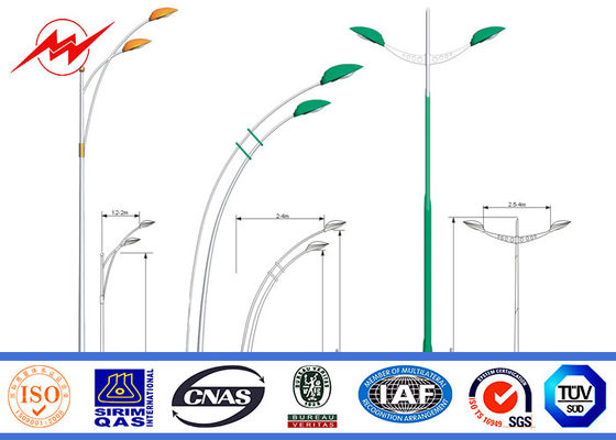 12M Double Arm 4mm Parking Lot Light Pole With 1.5M Cross Arm