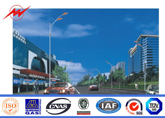 12M Double Arm 4mm Parking Lot Light Pole With 1.5M Cross Arm