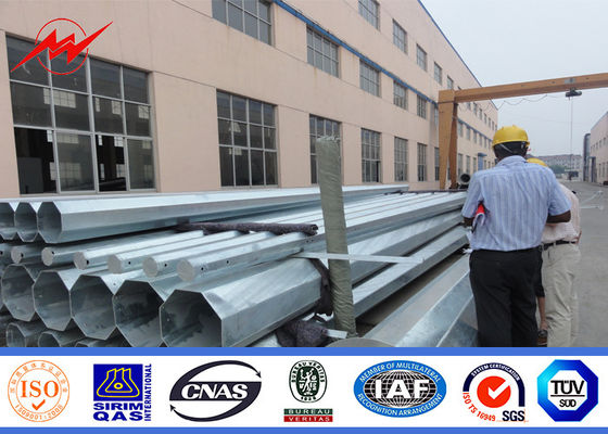 Poweder Coating  Galvanized Steel Pole Bitumen With Two Cross Arm