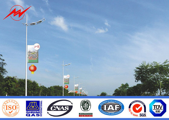 Solar Power System Street Light Poles With Single Arm 9m Height 1.8 Safety Factor